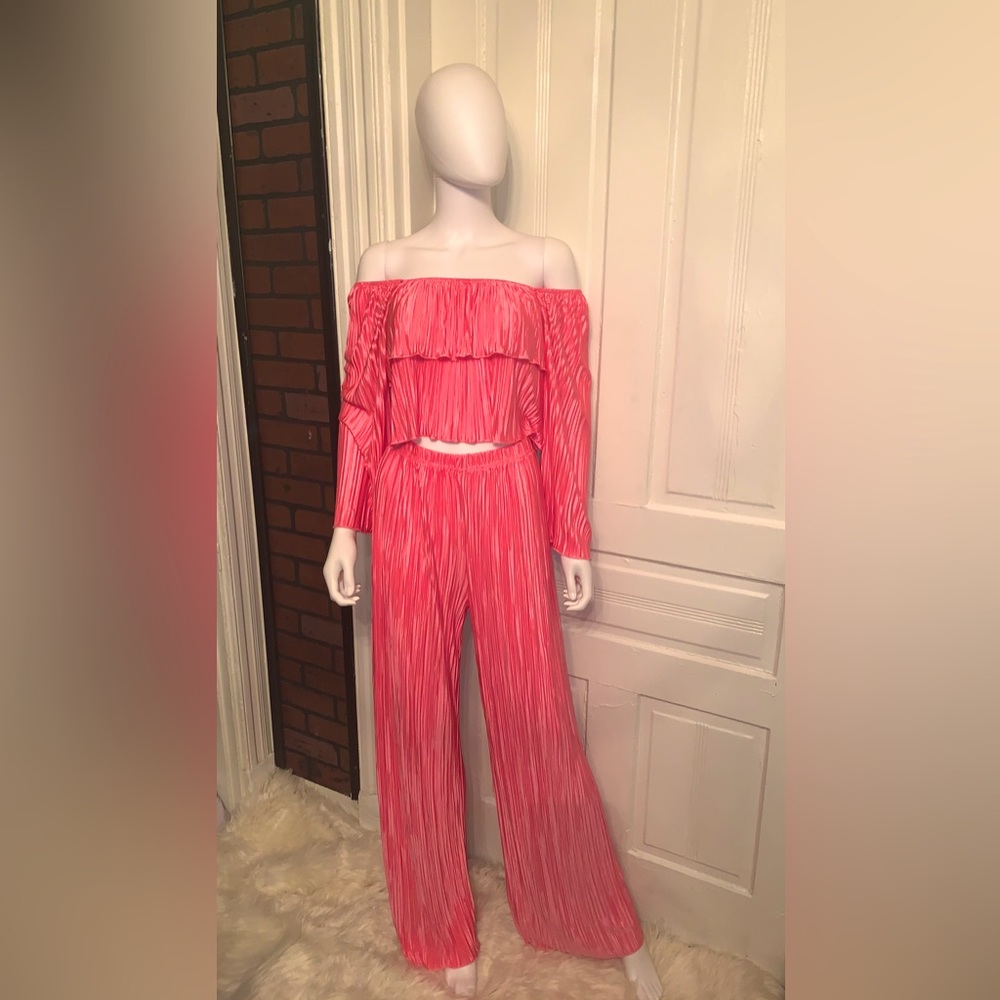 Off the Shoulder Top & Wide Leg Pants Set